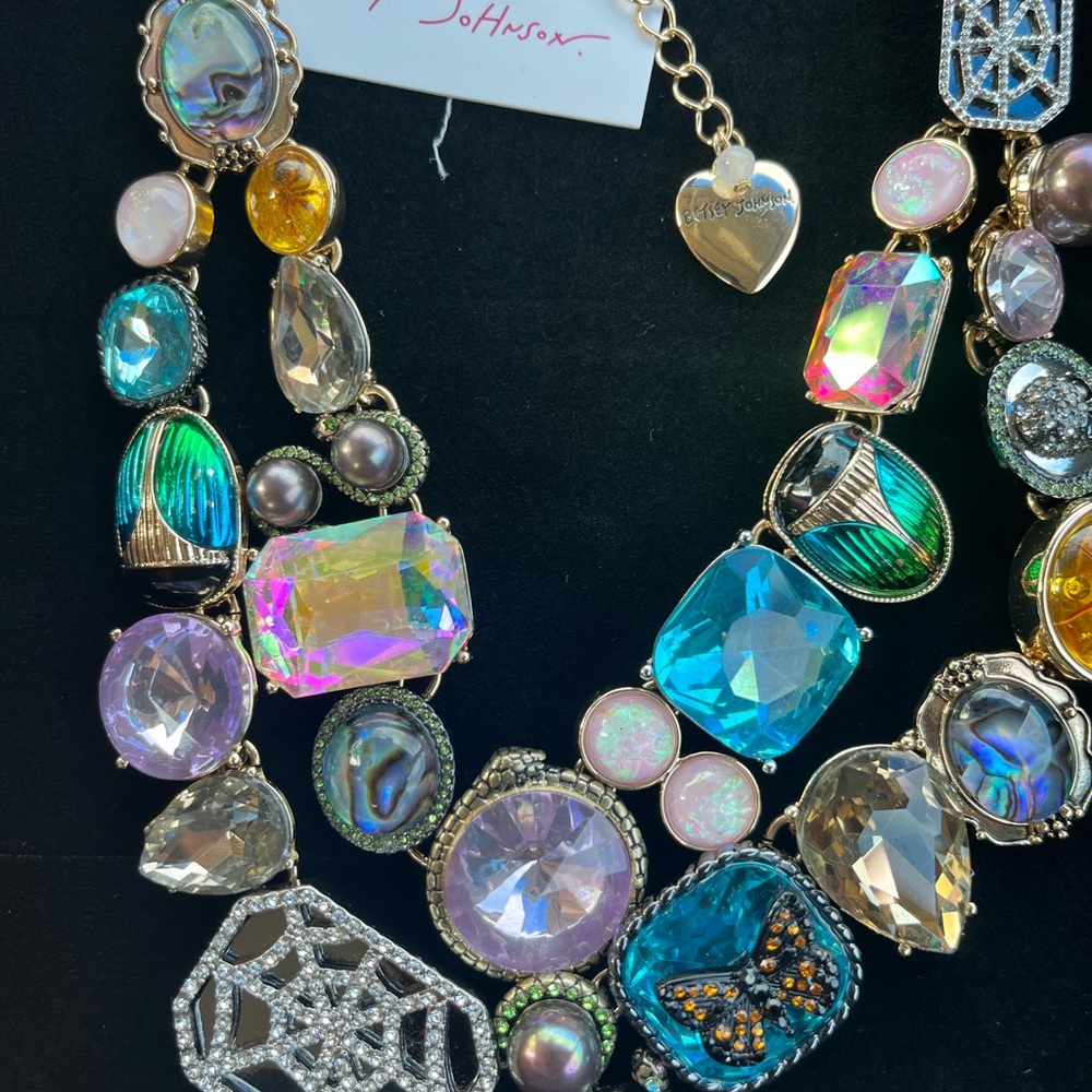 Betsey Johnson Blue and Gold Gem Necklace - Picture 2 of 3